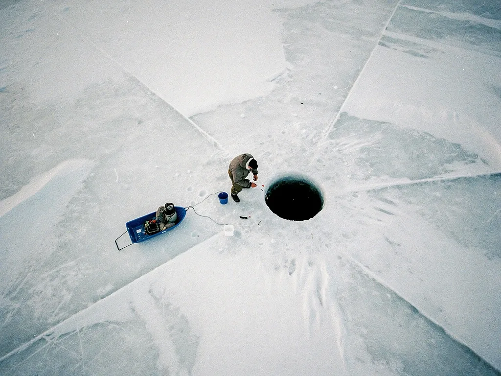 Solo angler on ice shelf