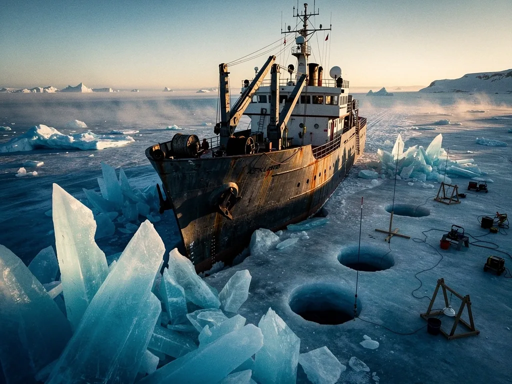 Arctic expedition vessel navigating frozen waters