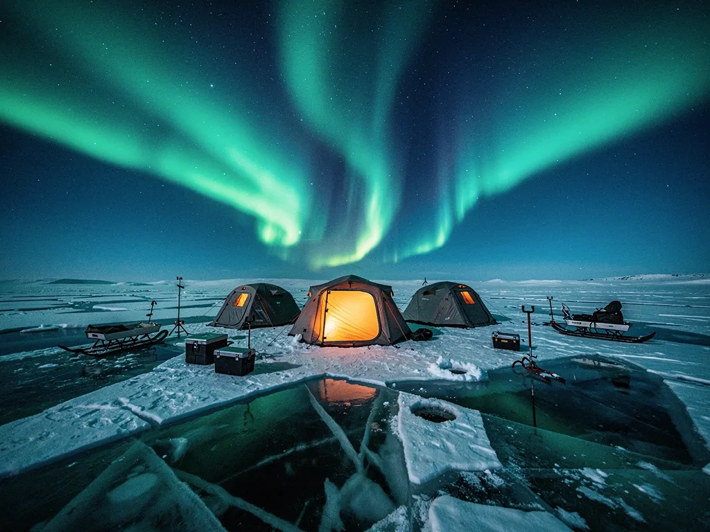 Aurora over ice camp