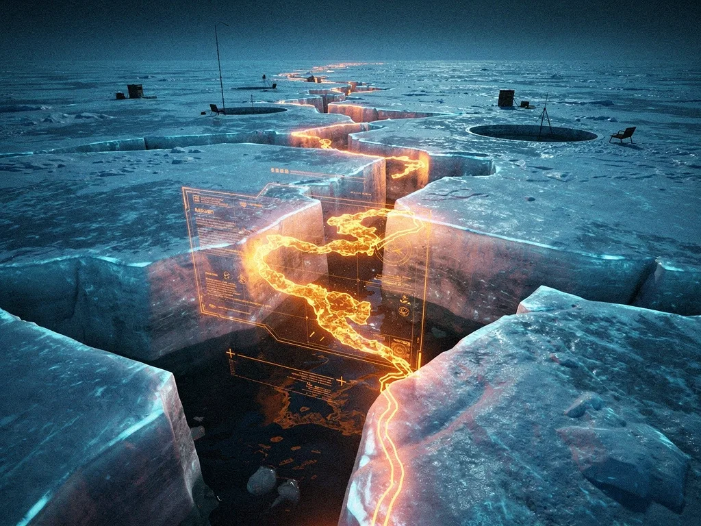Arctic exploration vessel navigating broken pack ice