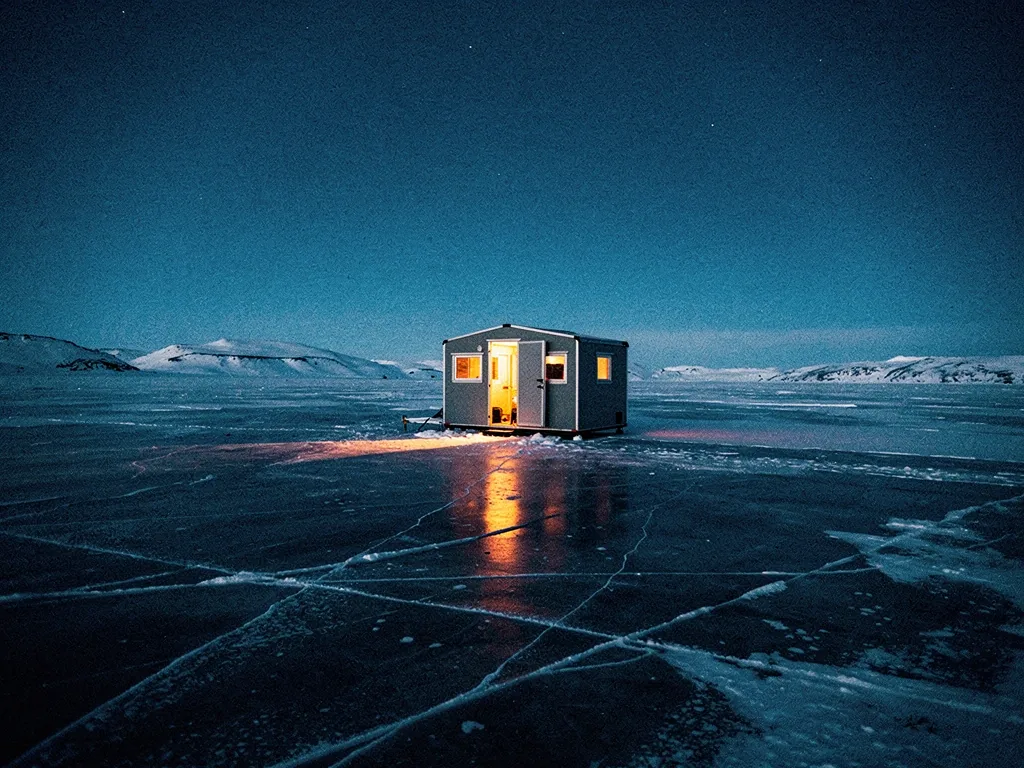 Frozen lake landscape at twilight