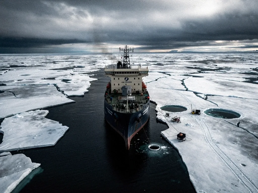 Arctic exploration vessel in frozen waters
