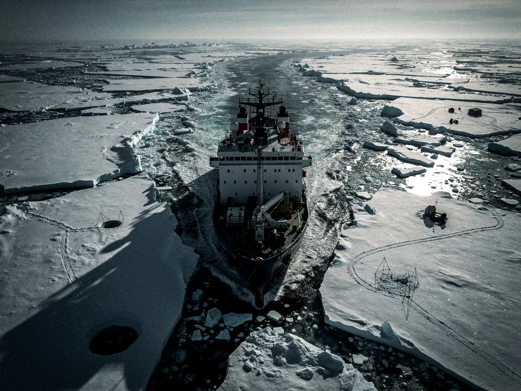 Arctic exploration vessel in frozen waters